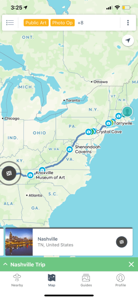 Screenshot of Roadtrippers iOS app